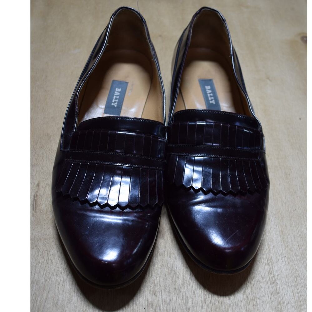 Bally Burgundy Leather Fringe Loafers Size 9 EEE